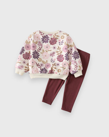 2 Pc Girls Floral Sweatshirt & Leggings Set