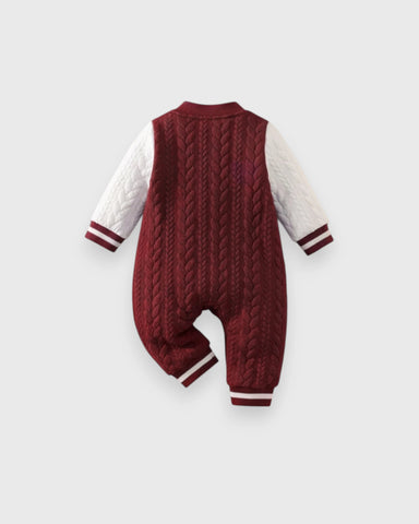 Baby Boy Bear Patch Quilted Varsity Jumpsuit
