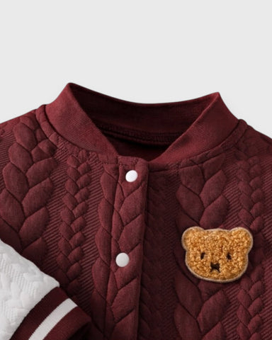 Baby Boy Bear Patch Quilted Varsity Jumpsuit