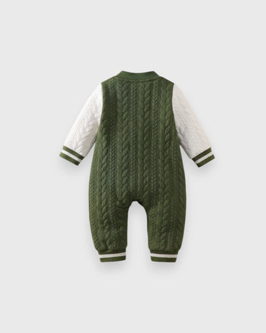 Baby Boy Bear Patch Quilted Varsity Jumpsuit