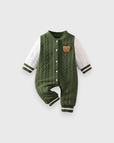 Baby Boy Bear Patch Quilted Varsity Jumpsuit