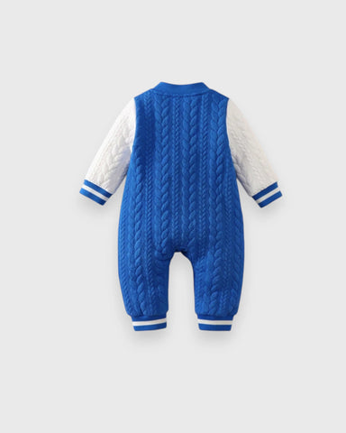 Baby Boy Bear Patch Quilted Varsity Jumpsuit