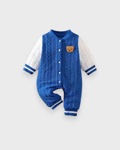 Baby Boy Bear Patch Quilted Varsity Jumpsuit