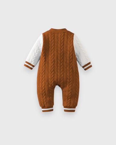 Baby Boy Bear Patch Quilted Varsity Jumpsuit