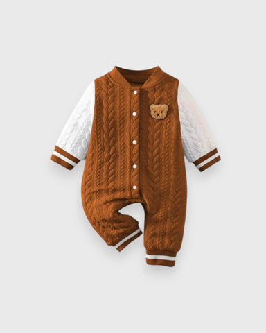 Baby Boy Bear Patch Quilted Varsity Jumpsuit