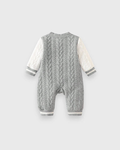 Baby Boy Bear Patch Quilted Varsity Jumpsuit