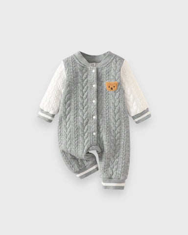 Baby Boy Bear Patch Quilted Varsity Jumpsuit