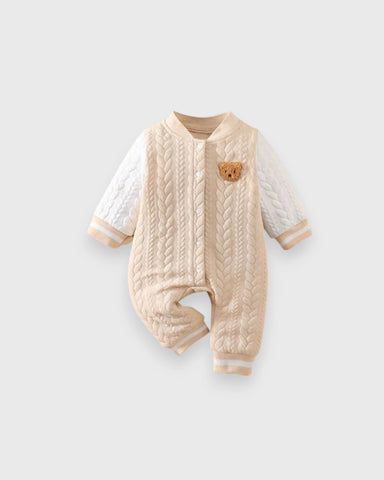 Baby Boy Bear Patch Quilted Varsity Jumpsuit