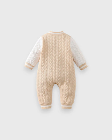 Baby Boy Bear Patch Quilted Varsity Jumpsuit