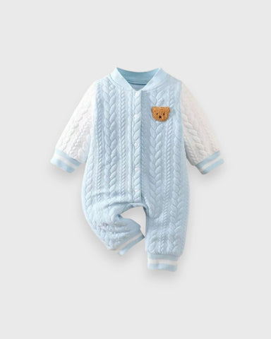 Baby Boy Bear Patch Quilted Varsity Jumpsuit
