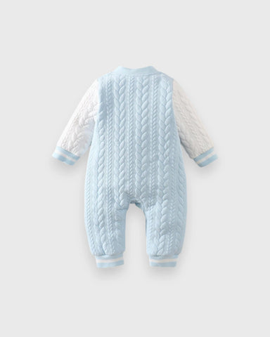 Baby Boy Bear Patch Quilted Varsity Jumpsuit