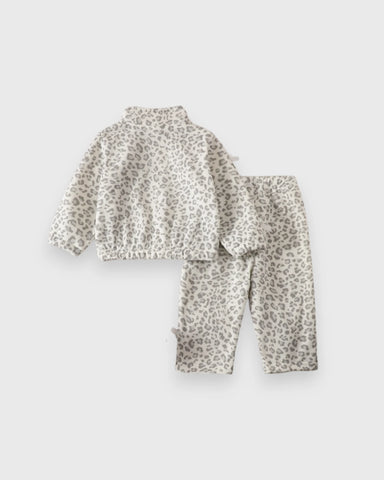 2 Pc Girls Leopard-Print Bow Track Jacket & Pants Set