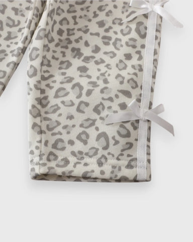 2 Pc Girls Leopard-Print Bow Track Jacket & Pants Set