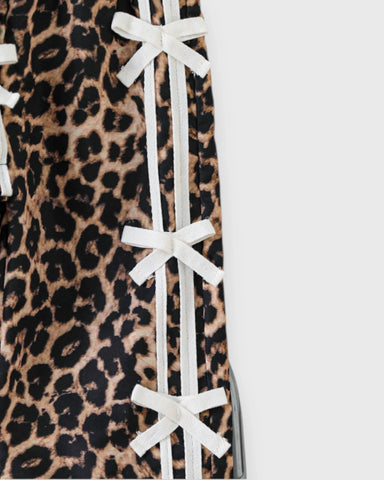 2 Pc Girls Leopard-Print Bow Track Jacket & Pants Set