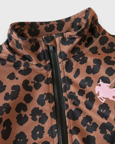 2 Pc Girls Leopard-Print Bow Track Jacket & Pants Set