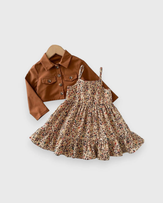 2 Pcs Baby Girl Ditsy Floral Layered Cami Dress with Jacket