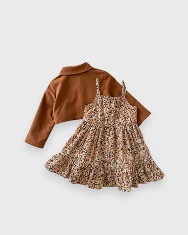 2 Pcs Baby Girl Ditsy Floral Layered Cami Dress with Jacket