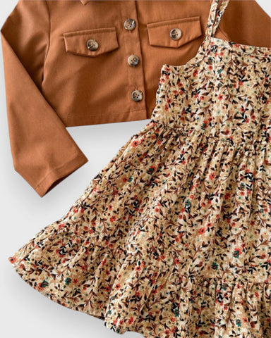 2 Pcs Baby Girl Ditsy Floral Layered Cami Dress with Jacket
