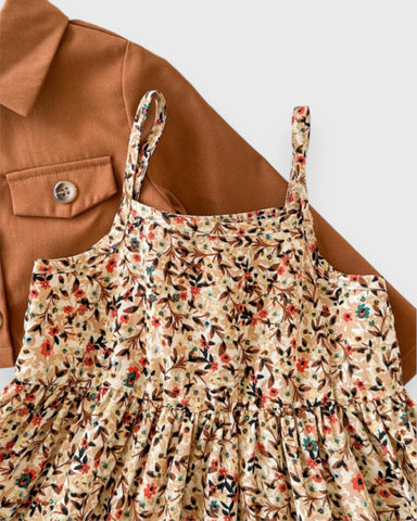 2 Pcs Baby Girl Ditsy Floral Layered Cami Dress with Jacket