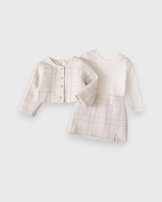 2 Pc Girls Tweed Jacket & Long-Sleeve Dress Set