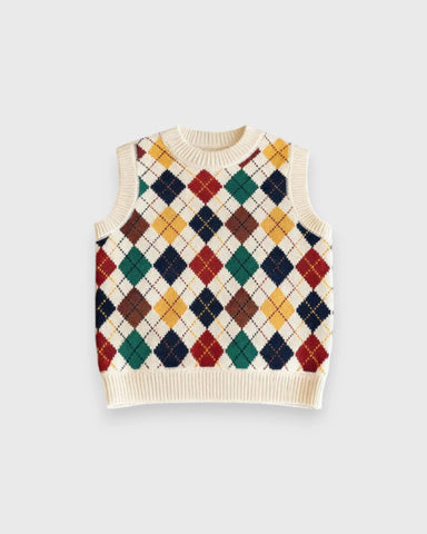 Boys Multicolor Argyle Knit Sweater Vest