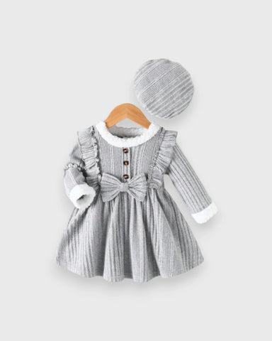 2 Pc Baby Girl Ruffle Bow Sweater Dress & Beret Set