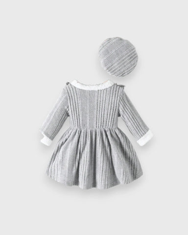 2 Pc Baby Girl Ruffle Bow Sweater Dress & Beret Set