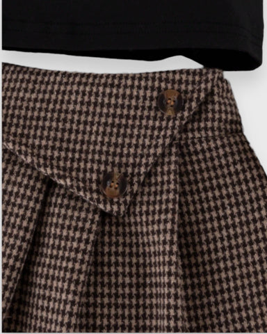 3 Pc Girls Houndstooth Jacket, Cami Top & Pleated Skirt Set