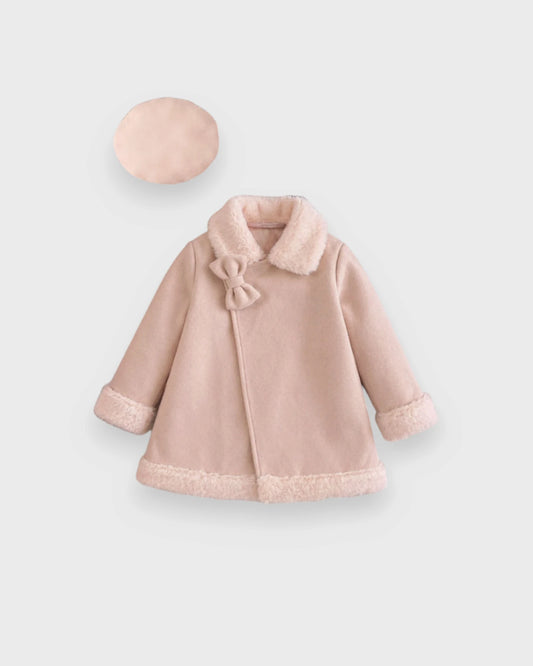 2 Pc Girls Asymmetric Bow Coat & Beret Set