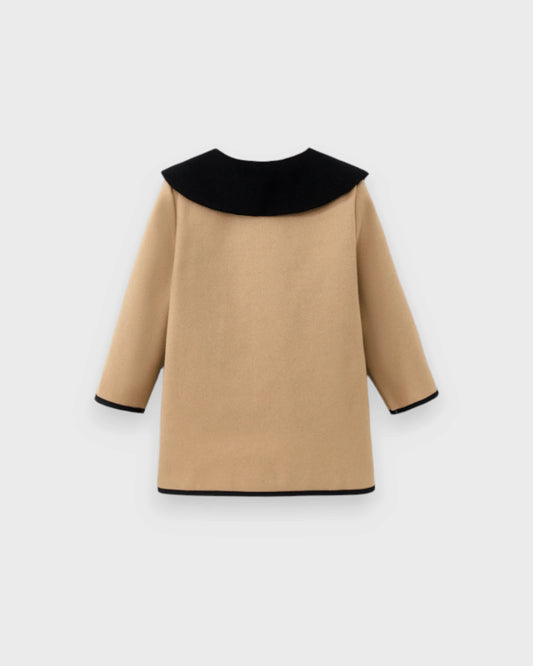 Girls Contrast-Trim Butterfly Collar Bow Coat