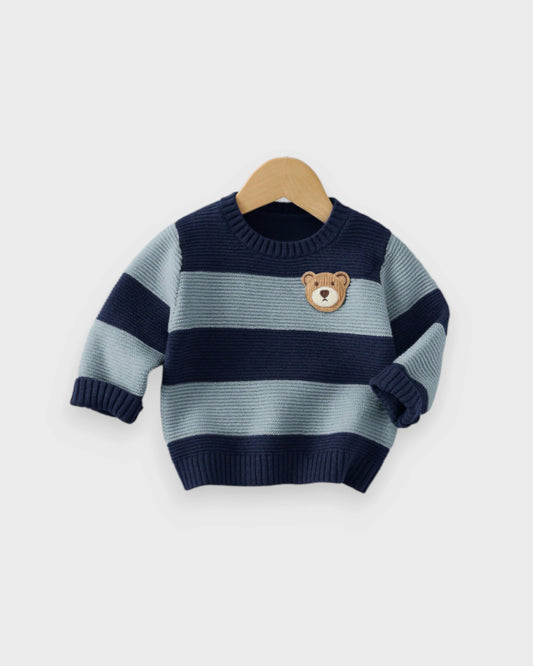 Baby Boy Bear Patch Stripe Sweater