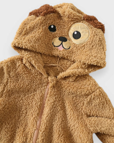 Baby Puppy Dog Sherpa Hooded Romper Costume