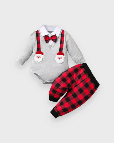 2 Pc Baby Boy Buffalo Plaid Santa Set