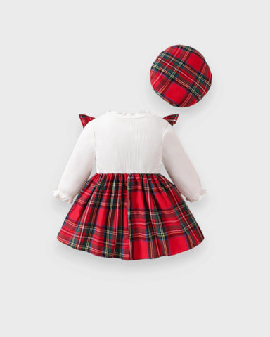 3 Pc Baby Girl Plaid Pinafore Dress, Shirt & Beret Set