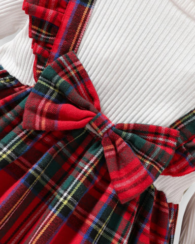 3 Pc Baby Girl Plaid Pinafore Dress, Shirt & Beret Set