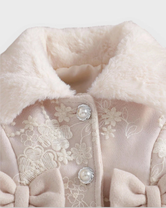 Baby Girl Faux-Fur Collar Lace Bow Coat