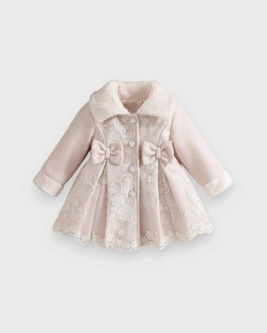 Baby Girl Faux-Fur Collar Lace Bow Coat