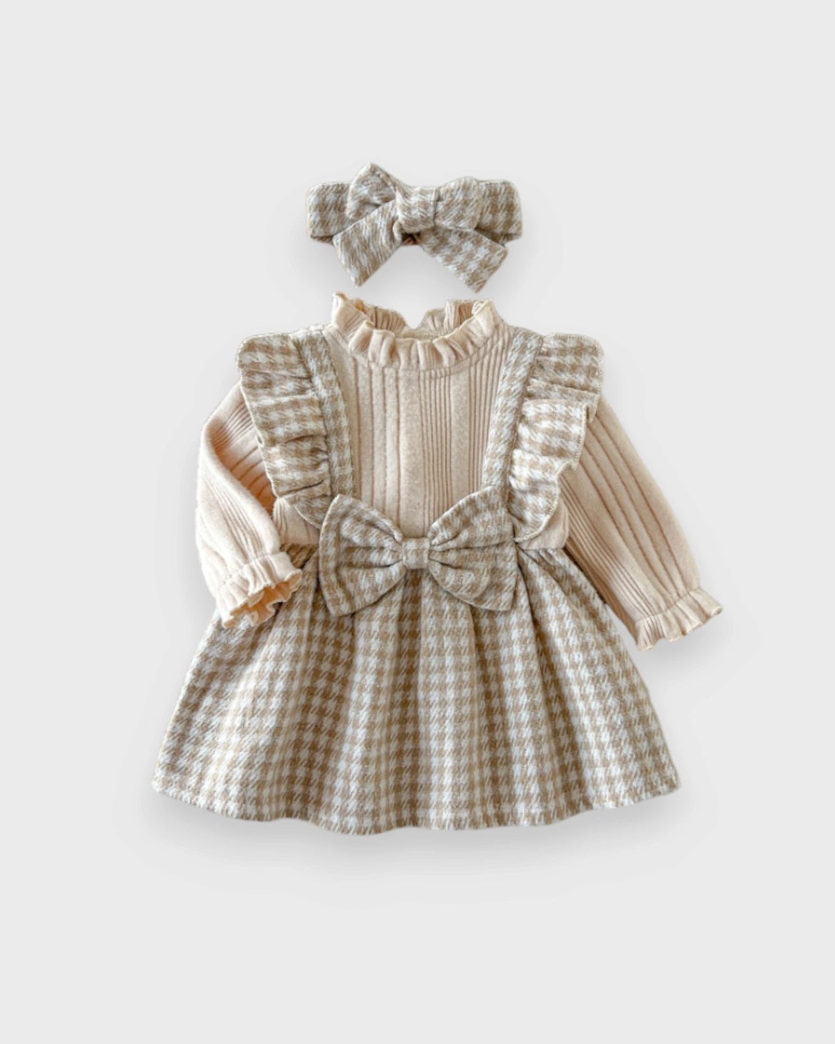 2 Pc Baby Girl Houndstooth Bow Dress & Headband Set