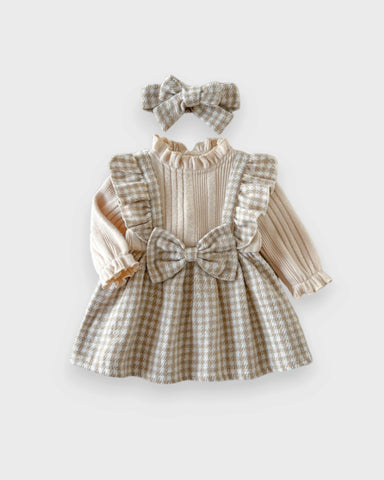 2 Pc Baby Girl Houndstooth Bow Dress & Headband Set
