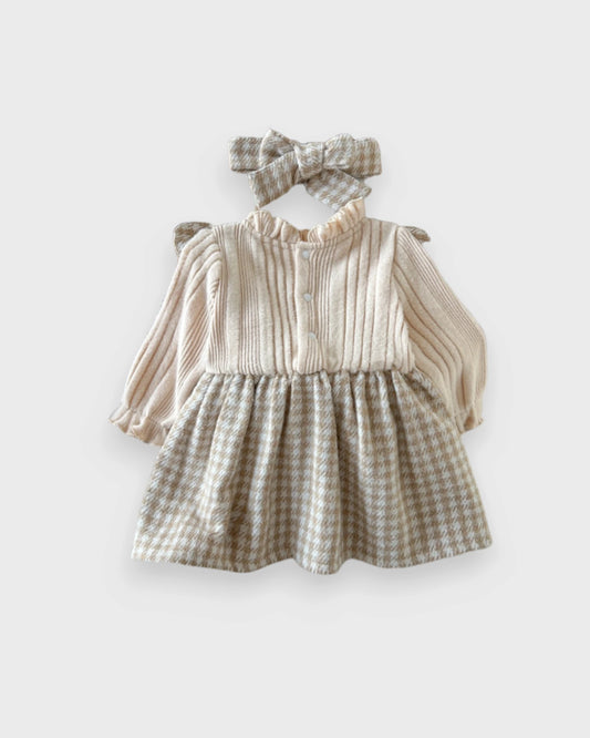 2 Pc Baby Girl Houndstooth Bow Dress & Headband Set