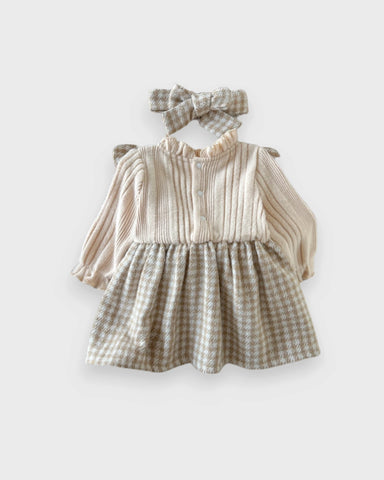 2 Pc Baby Girl Houndstooth Bow Dress & Headband Set