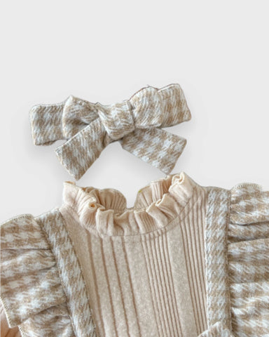 2 Pc Baby Girl Houndstooth Bow Dress & Headband Set