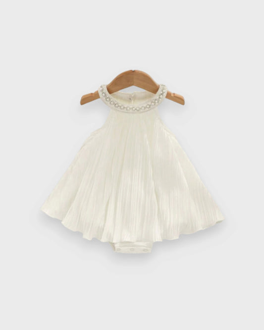 Baby Girl Pearl Collar Pleated Halter Romper Dress