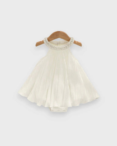 Baby Girl Pearl Collar Pleated Halter Romper Dress