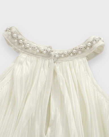 Baby Girl Pearl Collar Pleated Halter Romper Dress