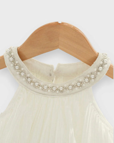 Baby Girl Pearl Collar Pleated Halter Romper Dress