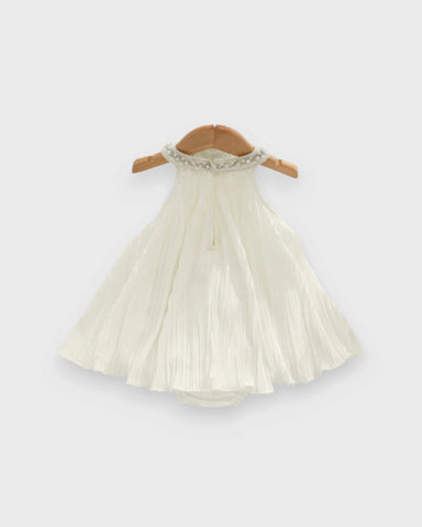 Baby Girl Pearl Collar Pleated Halter Romper Dress