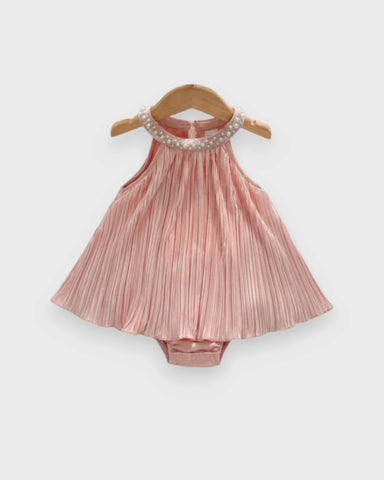 Baby Girl Pearl Collar Pleated Halter Romper Dress