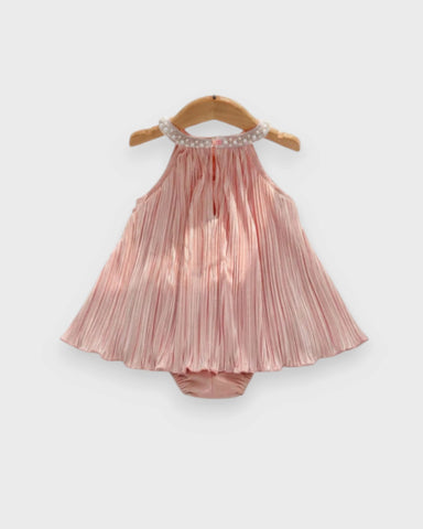 Baby Girl Pearl Collar Pleated Halter Romper Dress