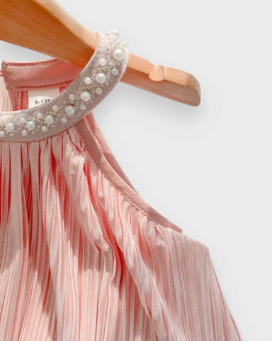 Baby Girl Pearl Collar Pleated Halter Romper Dress